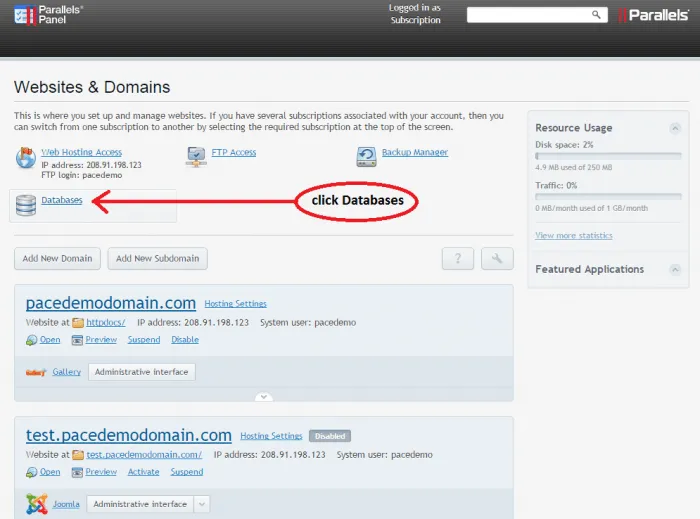 Screenshot showing how to backup your mysql database using phpmyadmin step 1