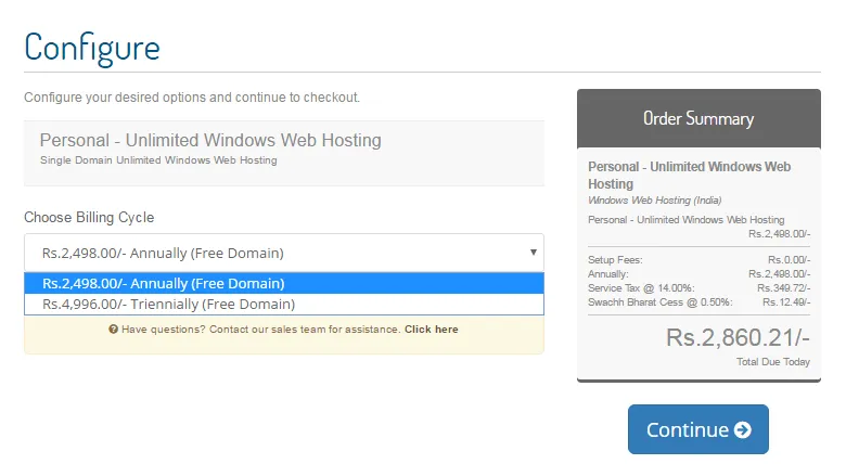 Screenshot showing how to buy web hosting on paceinfonet com step 5