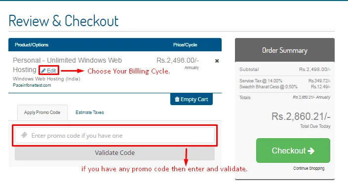 Screenshot showing how to buy web hosting on paceinfonet com step 6